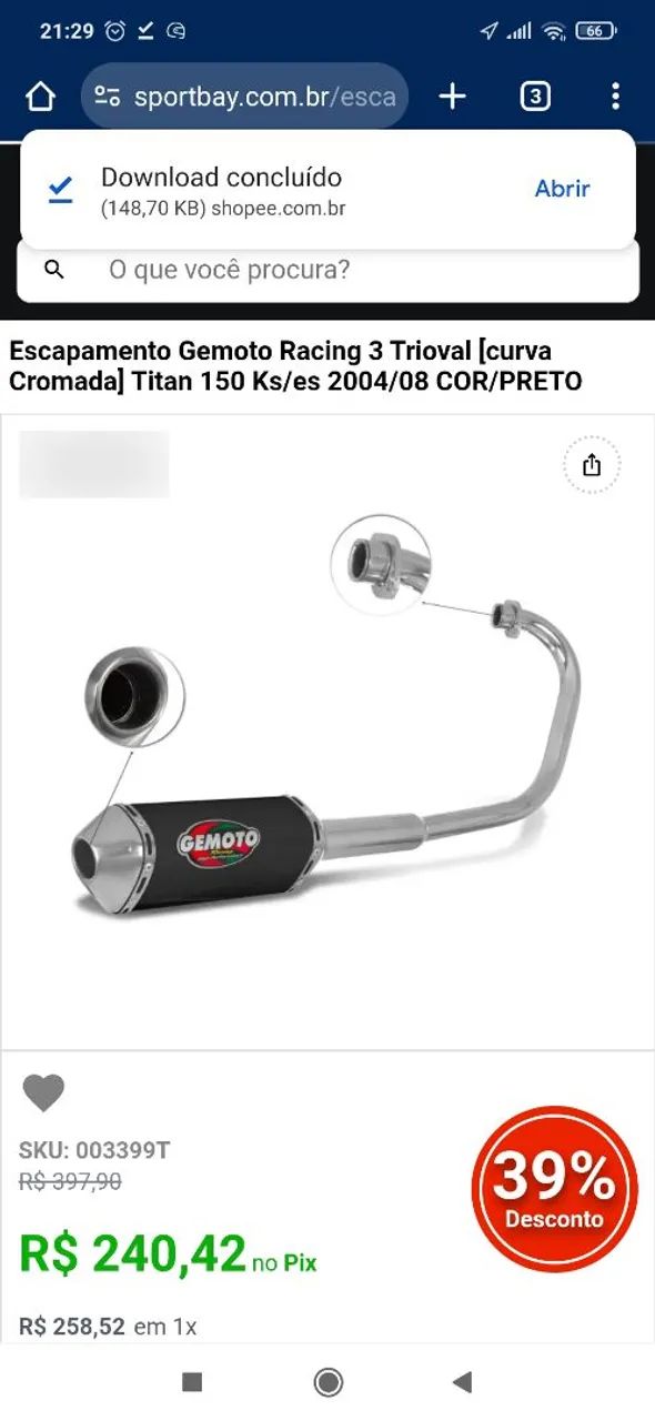 1 Escapamento Gemoto trioval e 1 fortuna modelo original pra Titan 150c esd