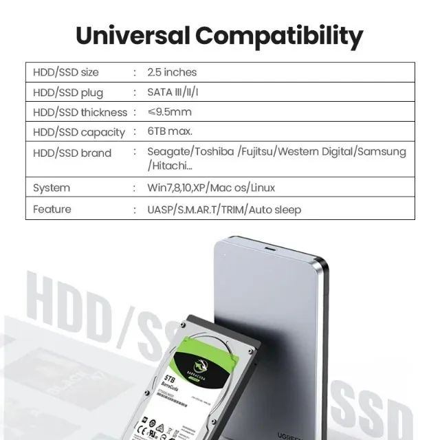 Case para SSD SATA Ugreen 2,5" - Foto 6