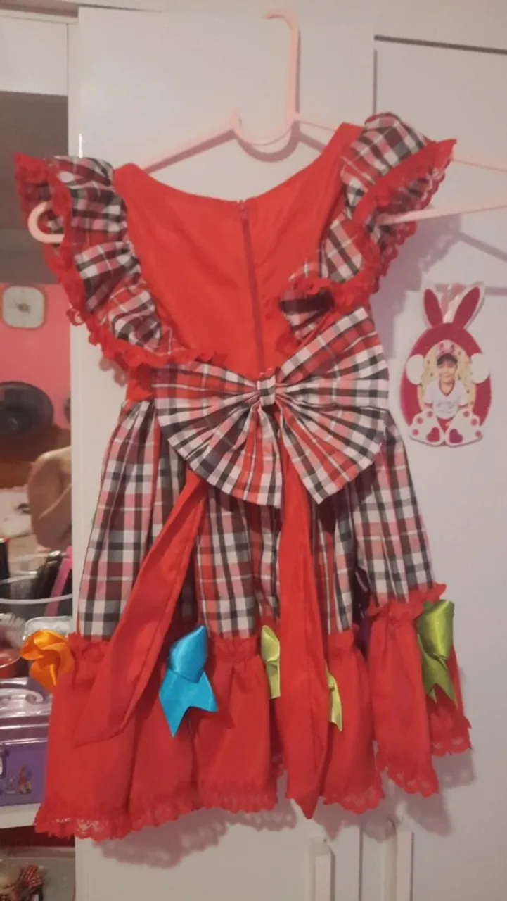 Vestido infantil xadrez vermelho festa junina
