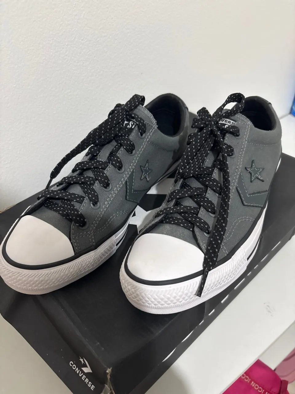 Converse Star Player Cinza com Cadarço de Poá