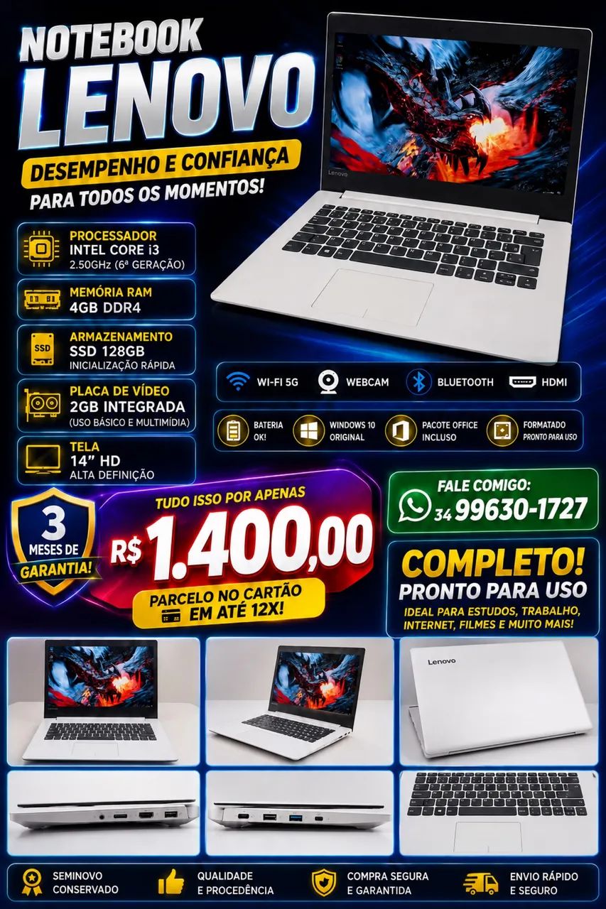 Notebook Lenovo completo + Brinde 