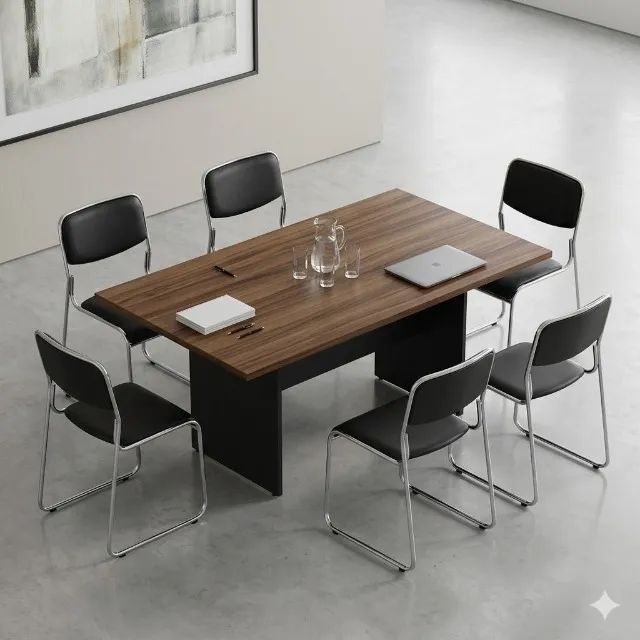 KIT MESA DE REUNIÃO 2,0X0,9 COM 6 CADEIRAS FIXAS PREÇO PROMOCIONAL
