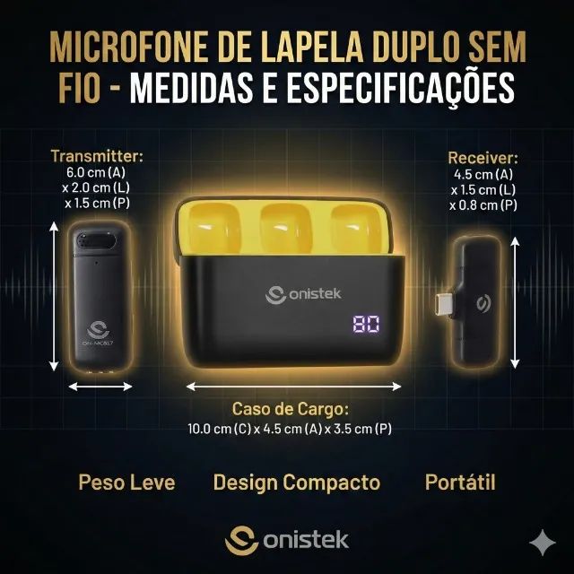 Microfone de Lapela Duplo Sem Fio Case Para Lightning MC816 Áudio Profissional  - Foto 5