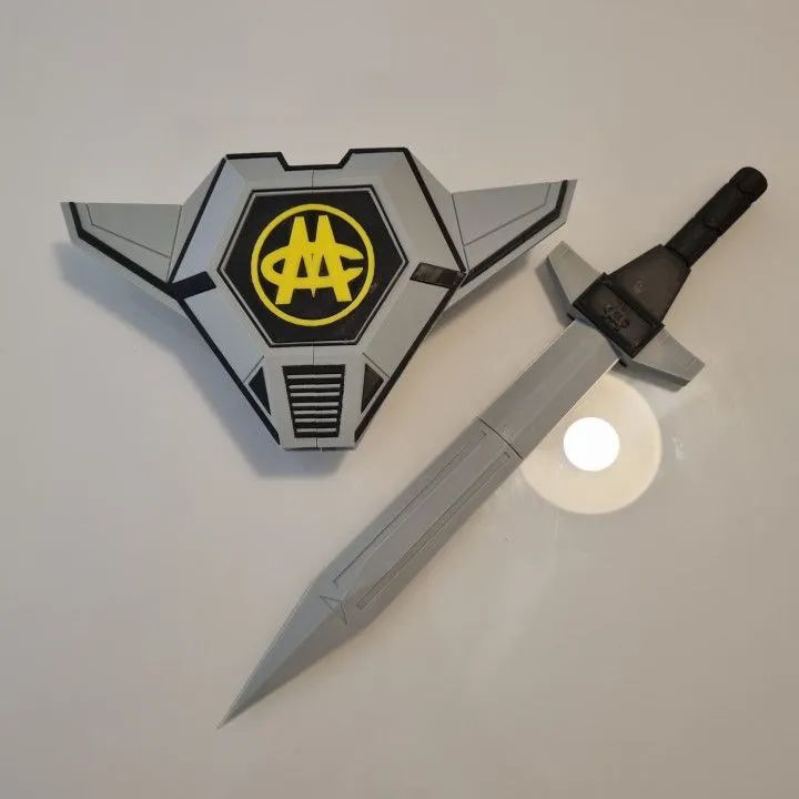 Escudo + Espada Change Robô de 25cm de altura  Changeman. Impressão 3D 