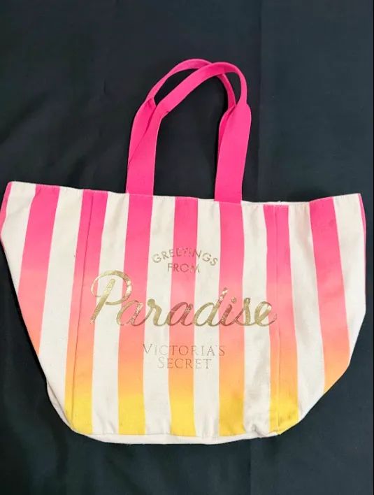 bolsa victorias secret original, estilo sacola/praia, listrada com estampa