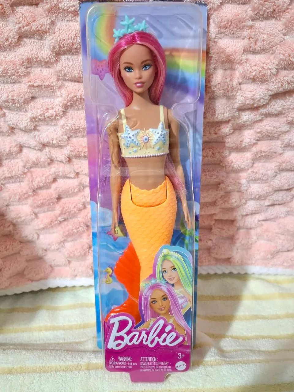 Barbie sereia cauda laranja e cabelo rosa