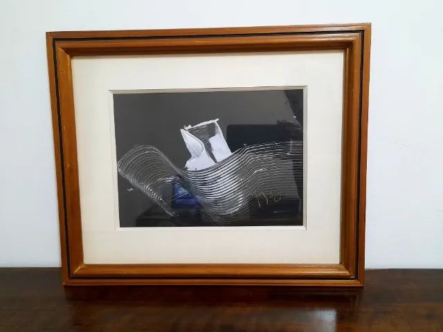 Quadro Abstrato Minimalista Preto e Branco Fábio Pace - Década de 70