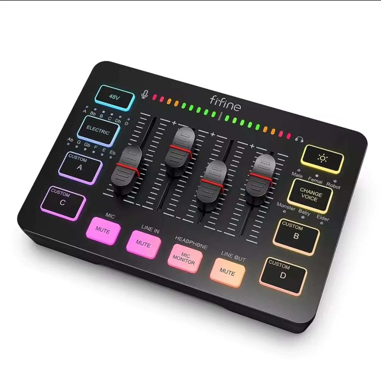 Mixer de Audio Fifine SC3 Interface para Streaming e Podcast com XLR RGB