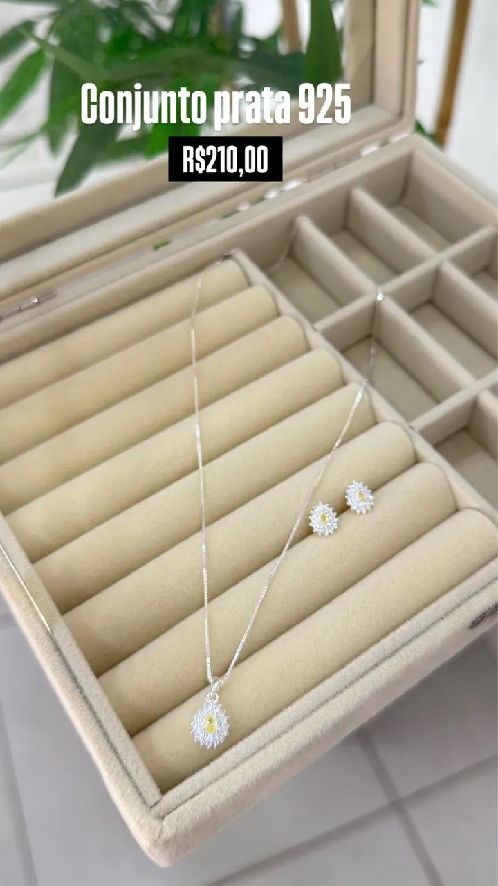 Conjunto colar e brinco gota prata 925