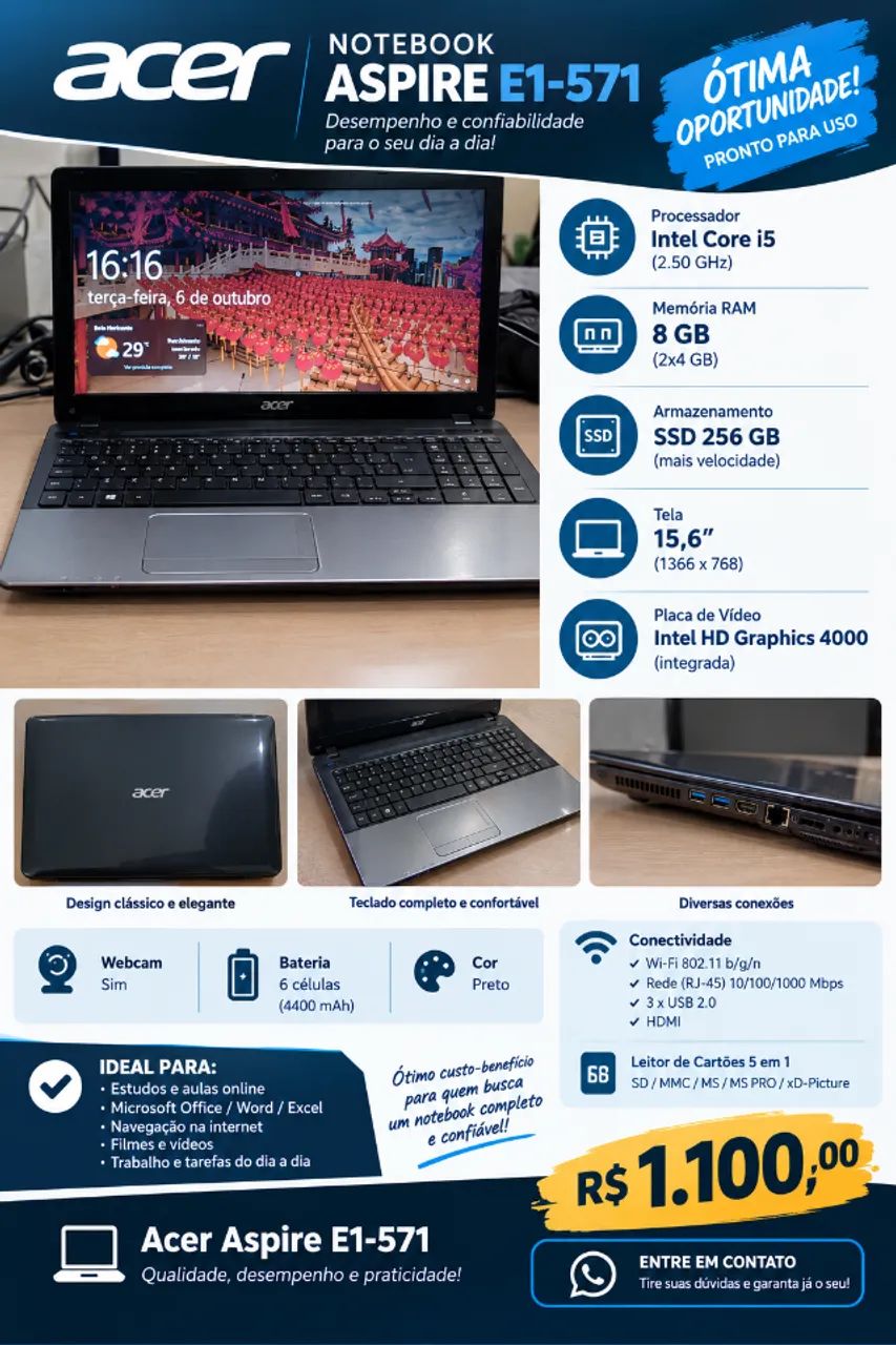 Notebook Acer Aspire E1-571 Core i5