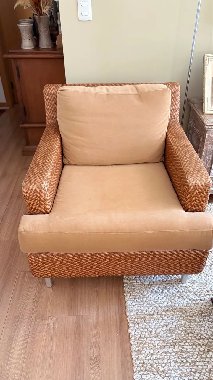 Poltrona de palha e tecido. - Foto 2
