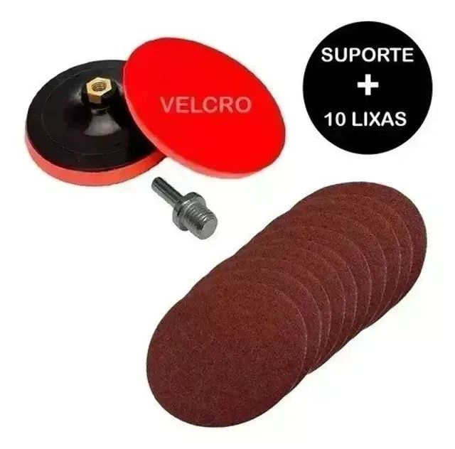 Kit Suporte Boina para Furadeira Esmerilhadeira + 10 Lixas de Velcro 125mm