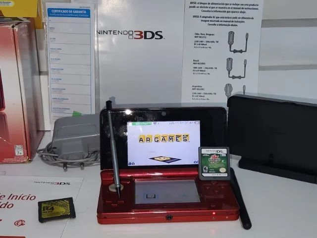 Nintendo 3DS Completo e Original - Canetas, Suporte, Caixa, AR Cards e Manuais.