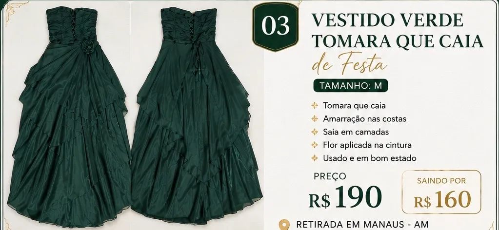 Vestido Longo Verde Tomara que Caia Tam M 