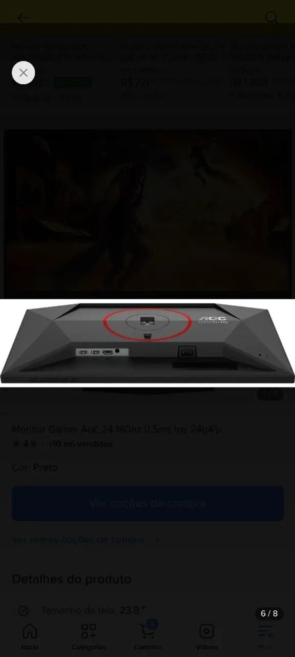 Monitor gamer AOC 24 polegadas 180hz 5ms ips 24g4/p  novo na caixa  - Foto 4