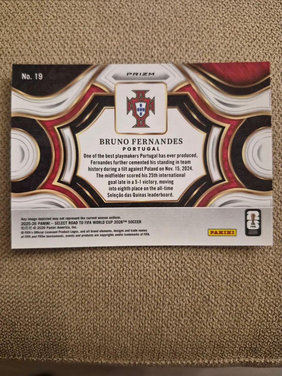 Card Oficial Panini Select - Bruno Fernandes (Portugal) - Hobbies