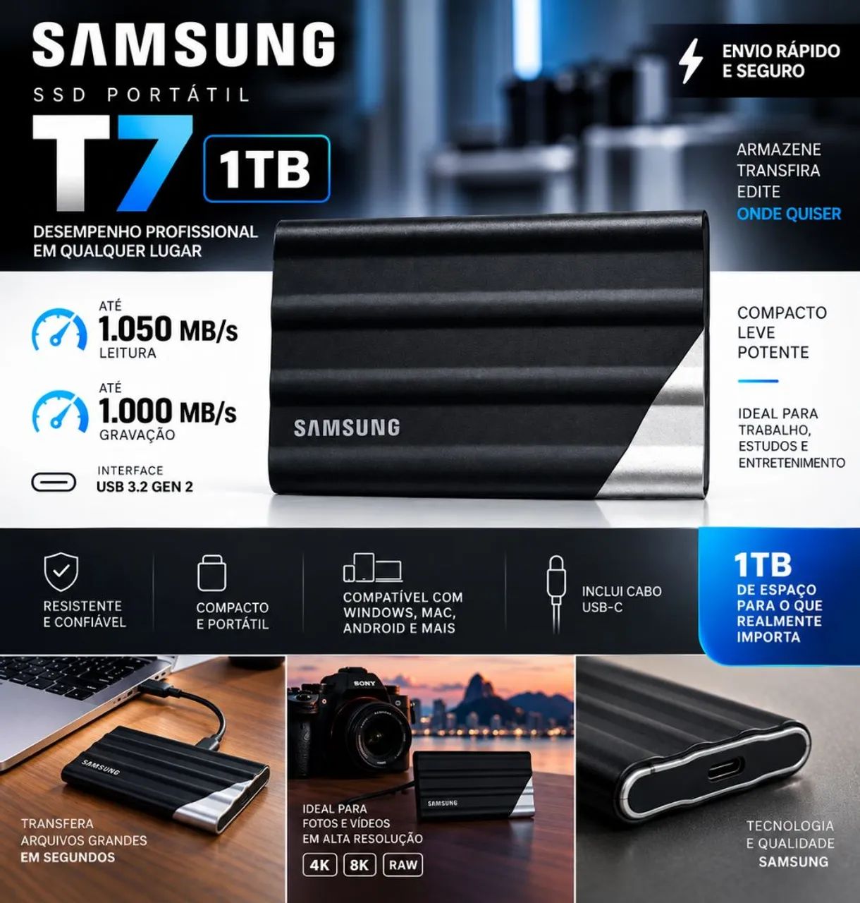 SSD EXTERNO SAMSUNG T7 1TB  - Foto 2