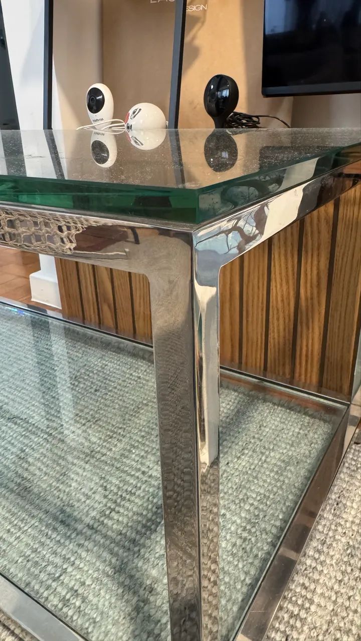 Mesa de Centro Minimalista Aço Cromado e Vidro - Foto 4