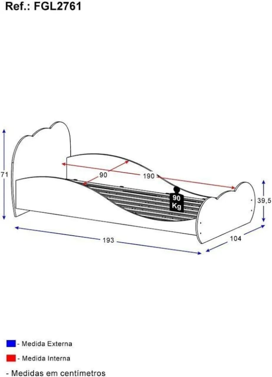 Cama Infantil Nuvem com Colchão 88cm x 188cm
