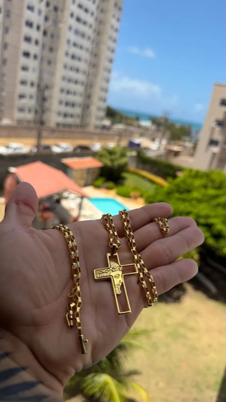 Corrente, pingente e pulseira 32g