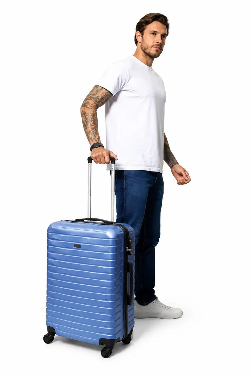 Mala De Viagem Sestini Luxo M 24 Polegadas Azul Rígida 4 Rodas Giro 360°  - Foto 4