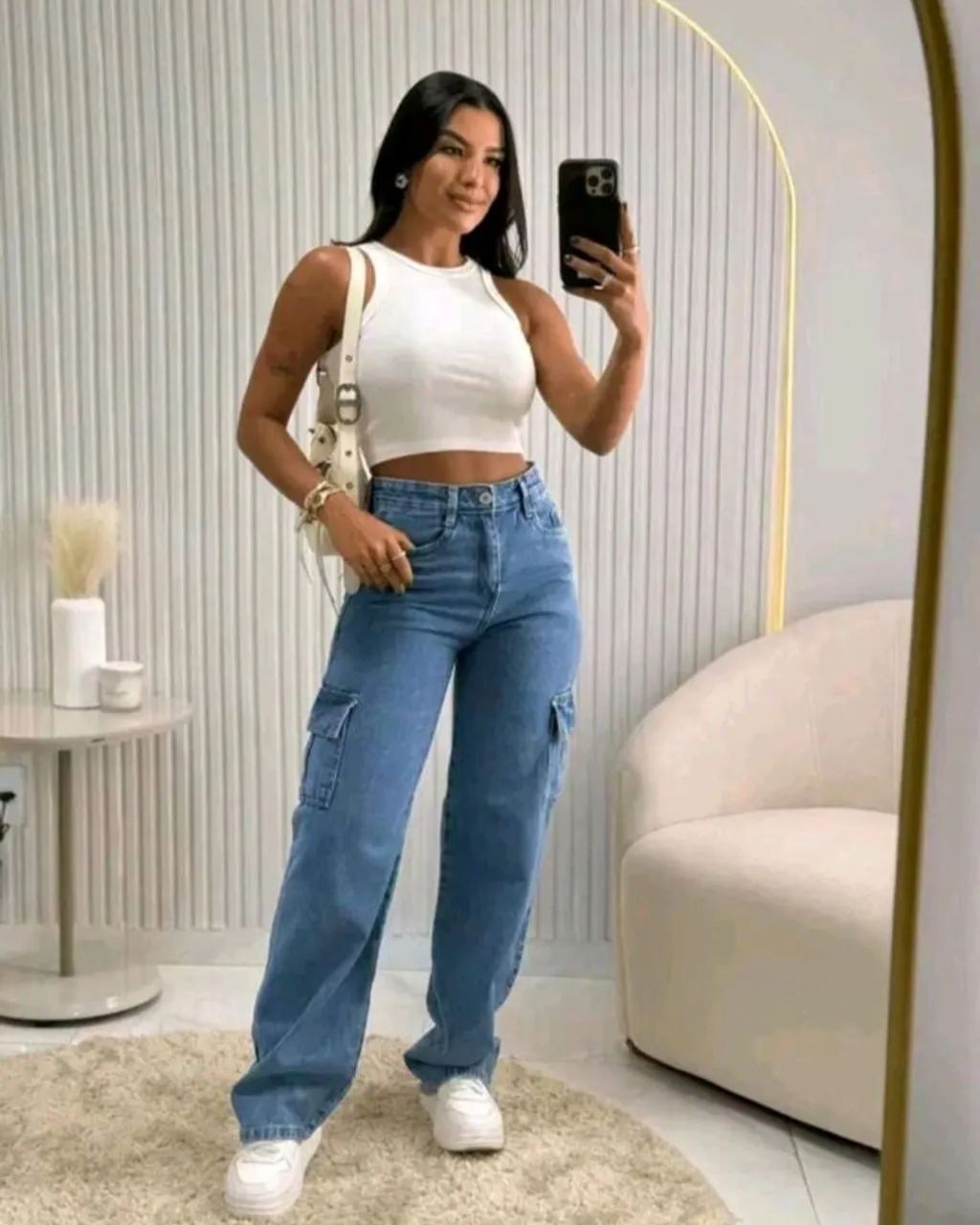 Calça cargo marmorizada lavagem clara 