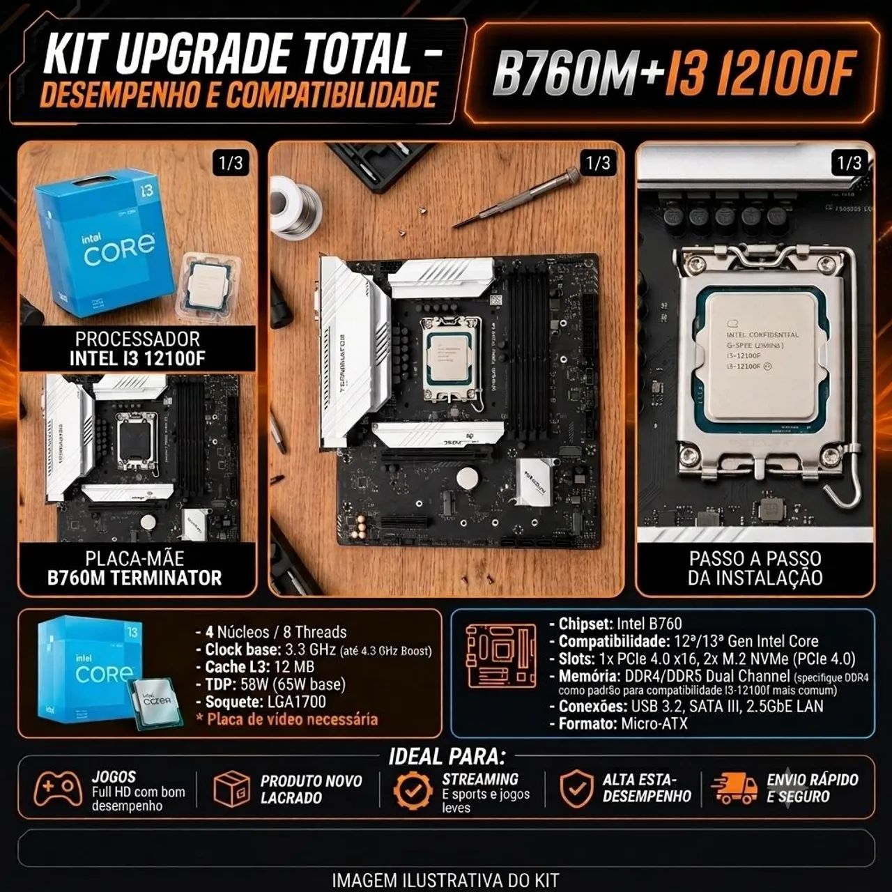 Placa mãe b760m + processador i3 12100f