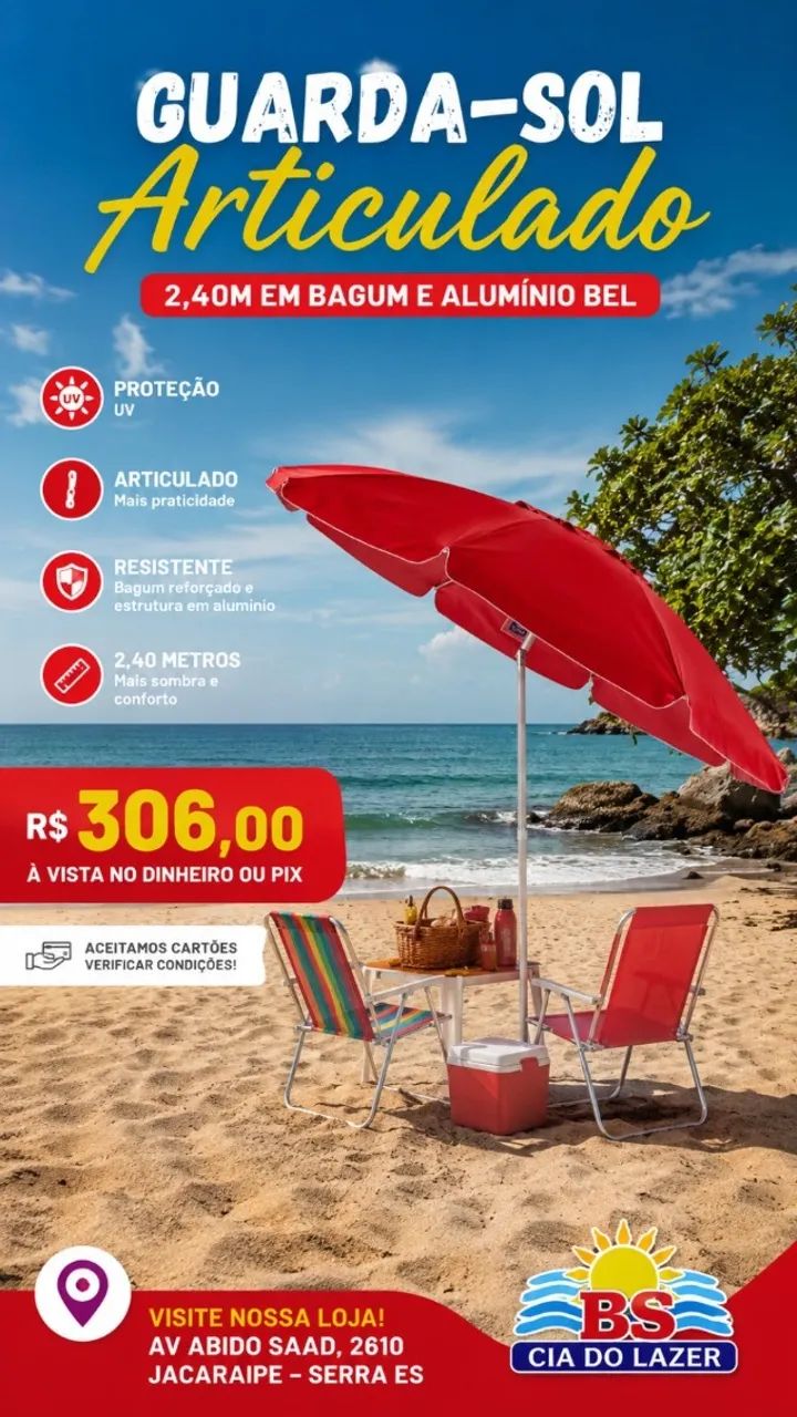 Guarda-Sol Articulado 2,40m em Bagum e Alumínio Bel