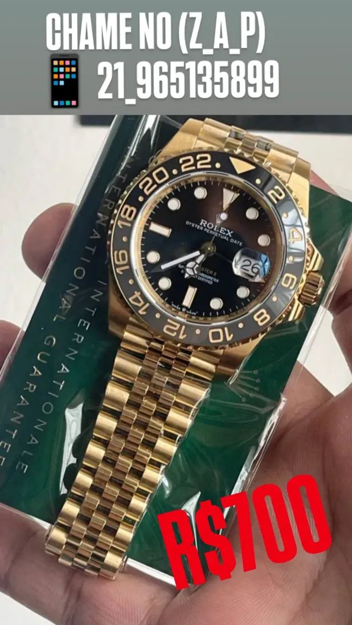 Relógio Rolex Automático GMT MASTER II Bruce Wayne Dourado 