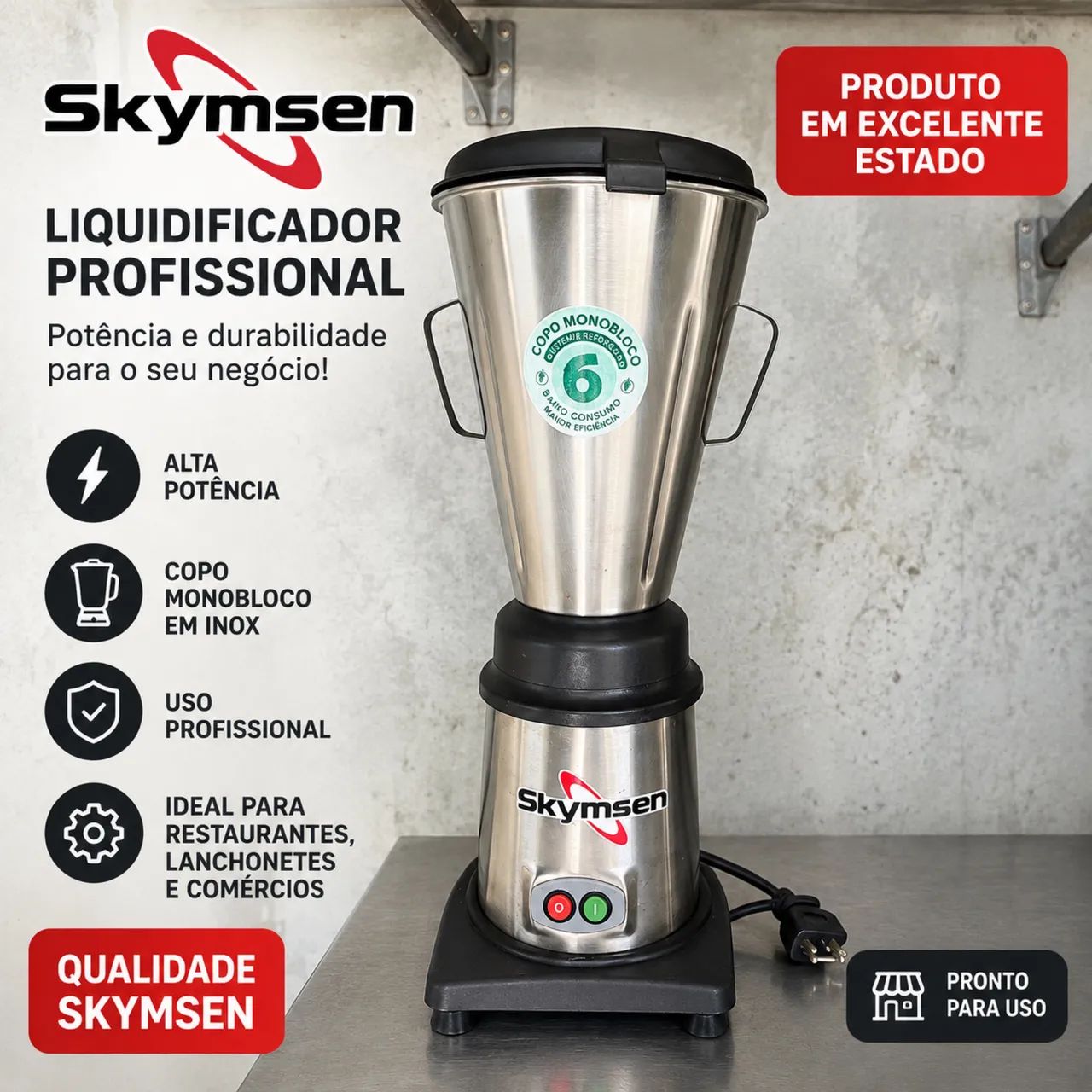 Liquidificador insdustrial skymsen inox 6L