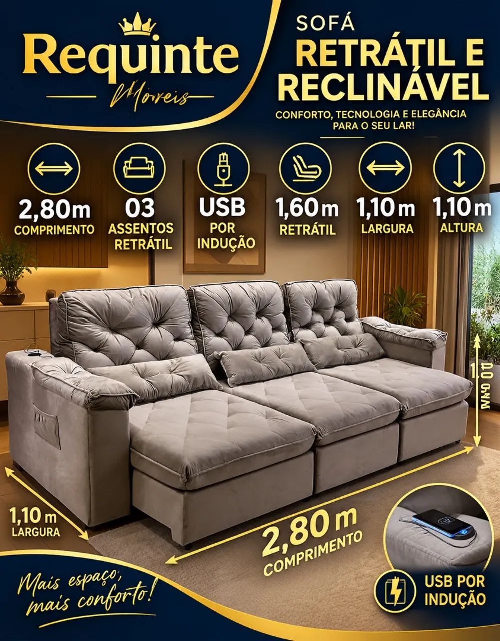 Sofás retrátil e reclinável luxo - Foto 2