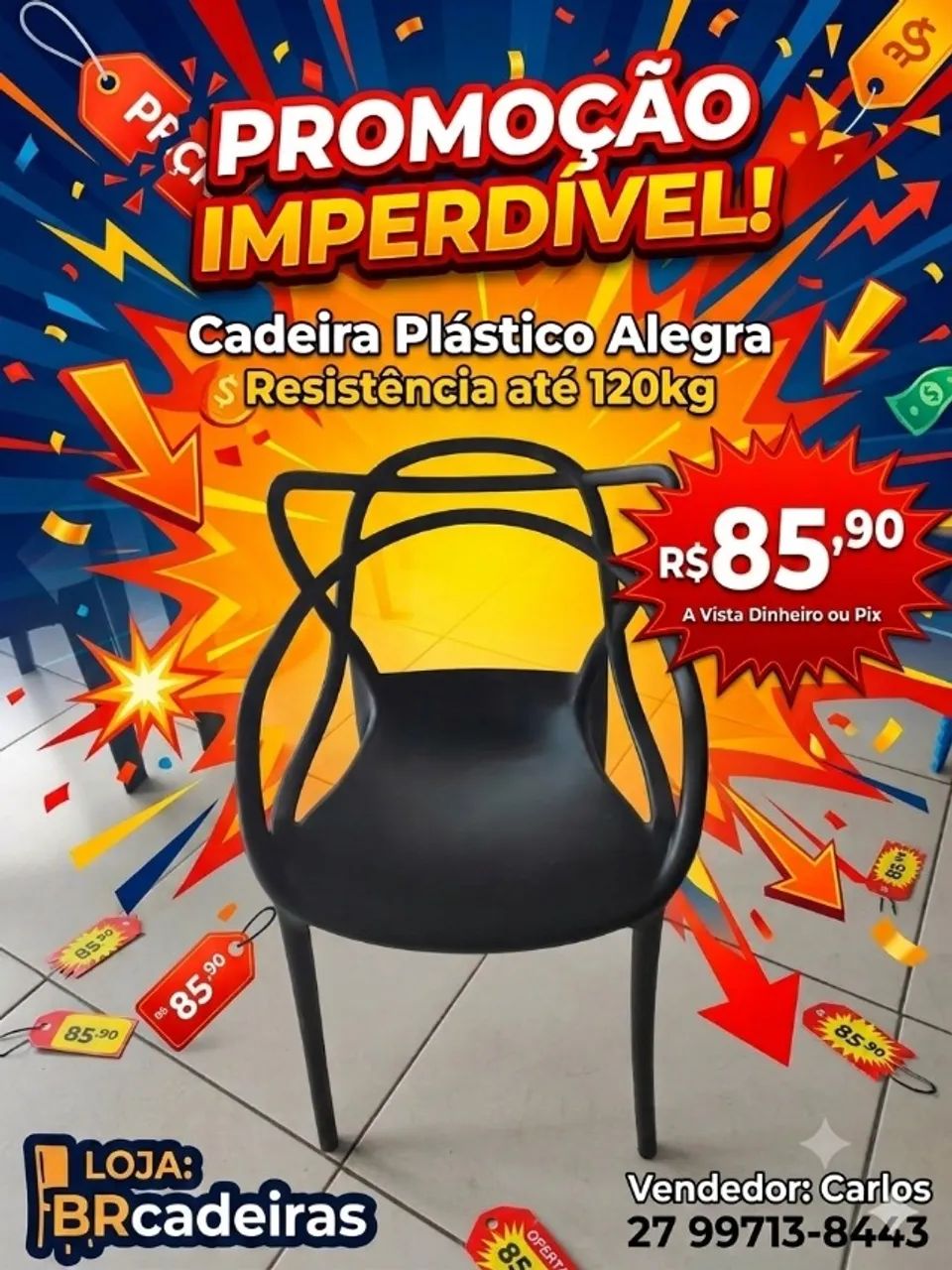 Cadeira Plástico Alegra - Preta 
