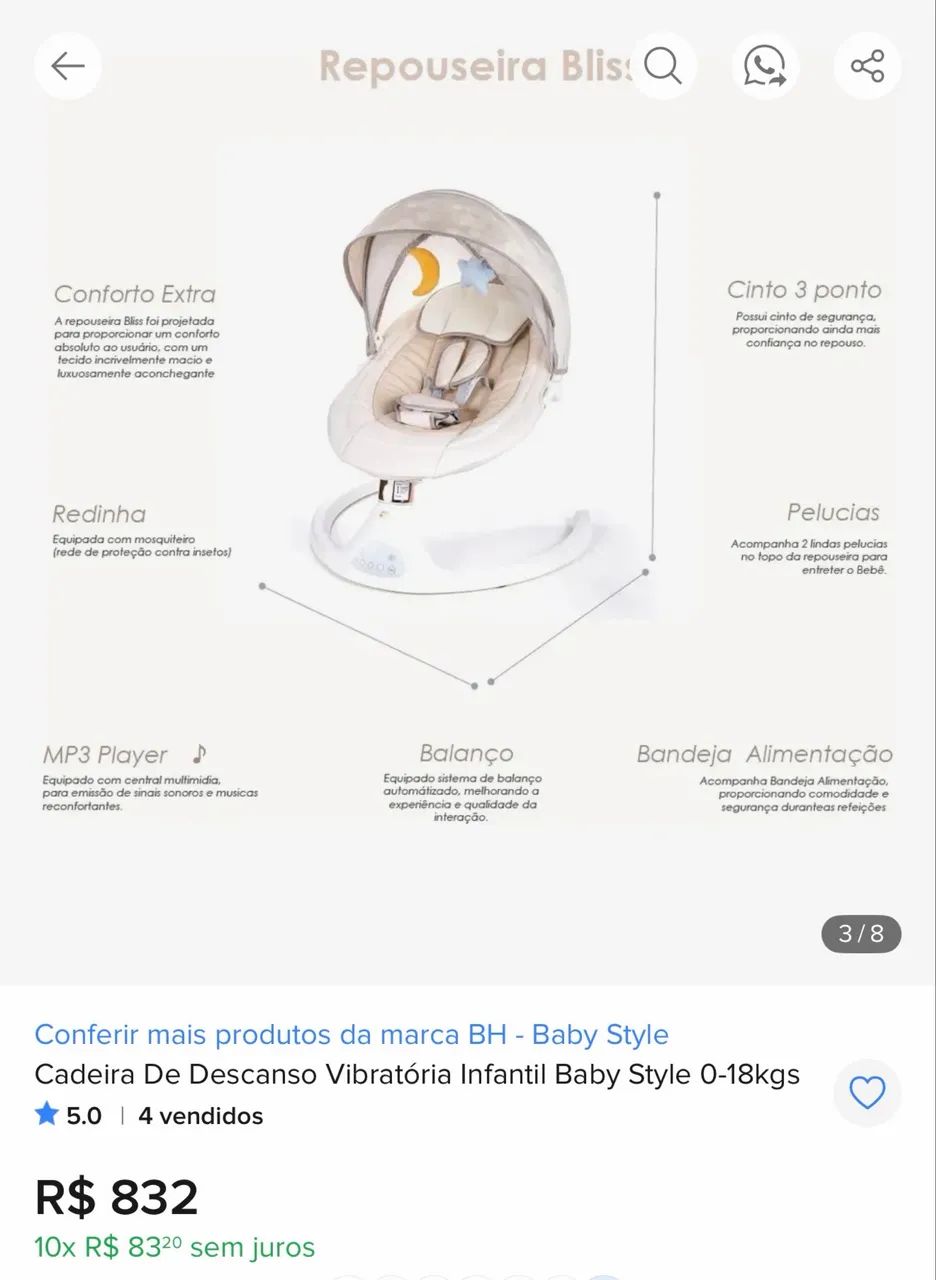 Cadeira de balanço elétrica infantil 