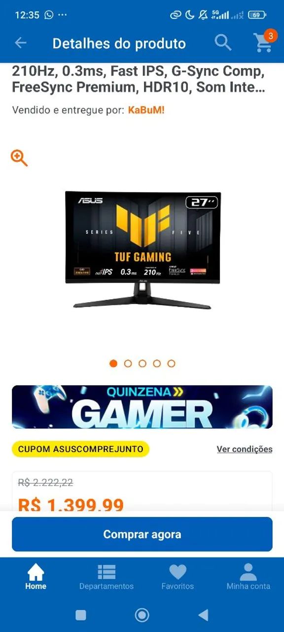 Asus tuf 210hz quad HD , 0,3 ms ips