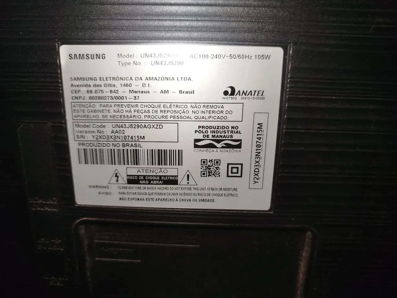 TV Samsung 43" LED (Modelo UN43J5290AGXZD) - Para retirada de peças, tela queimada - Foto 3
