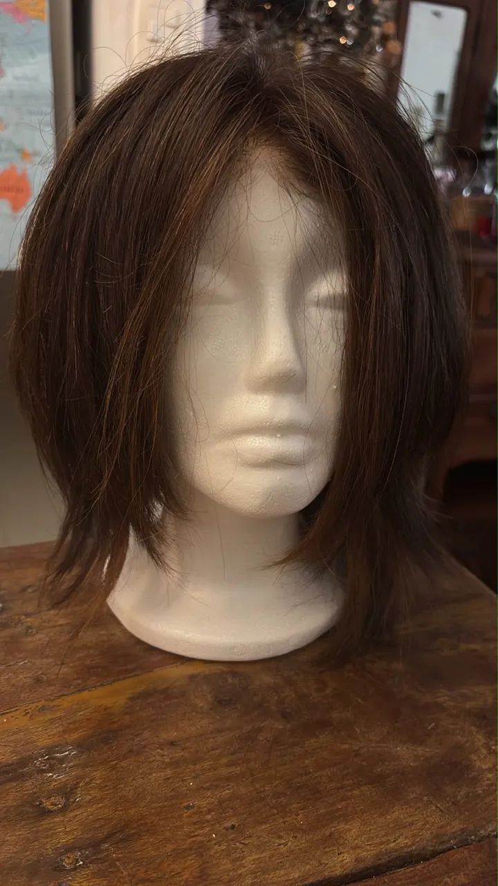 Peruca de cabelo natural humano castanho - Foto 3