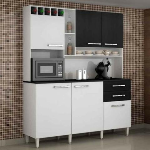 Cozinha Kit Topazio 6 portas Branca com preto garanta agota Pronta Entrega
