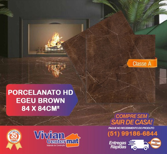 Porcelanato Polido Egeu Brown 84 x 84cm Classe A Elizabeth 