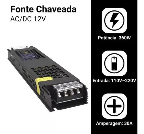Fonte 12v 30A Slim - Foto 2