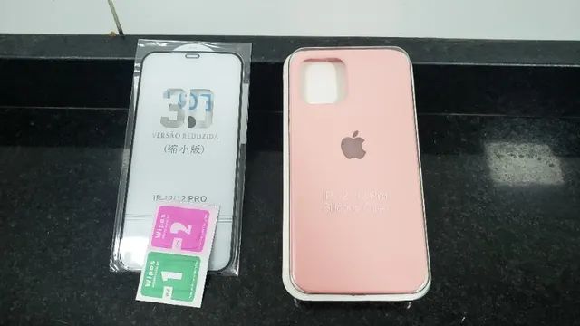 Capinha Silicone iPhone 12 Pro Max Rosa Claro + Película 3D - Foto 2