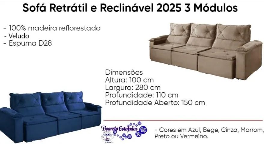 Sofá Retrátil e Reclinável 2025 2,80 cm Boareto - Foto 3