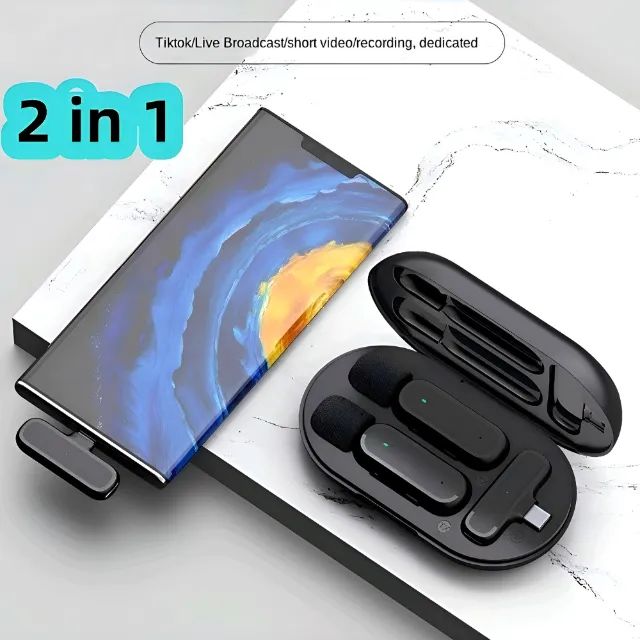 Microfone Lapela Sem Fio Profissional com Estojo de Carregamento 