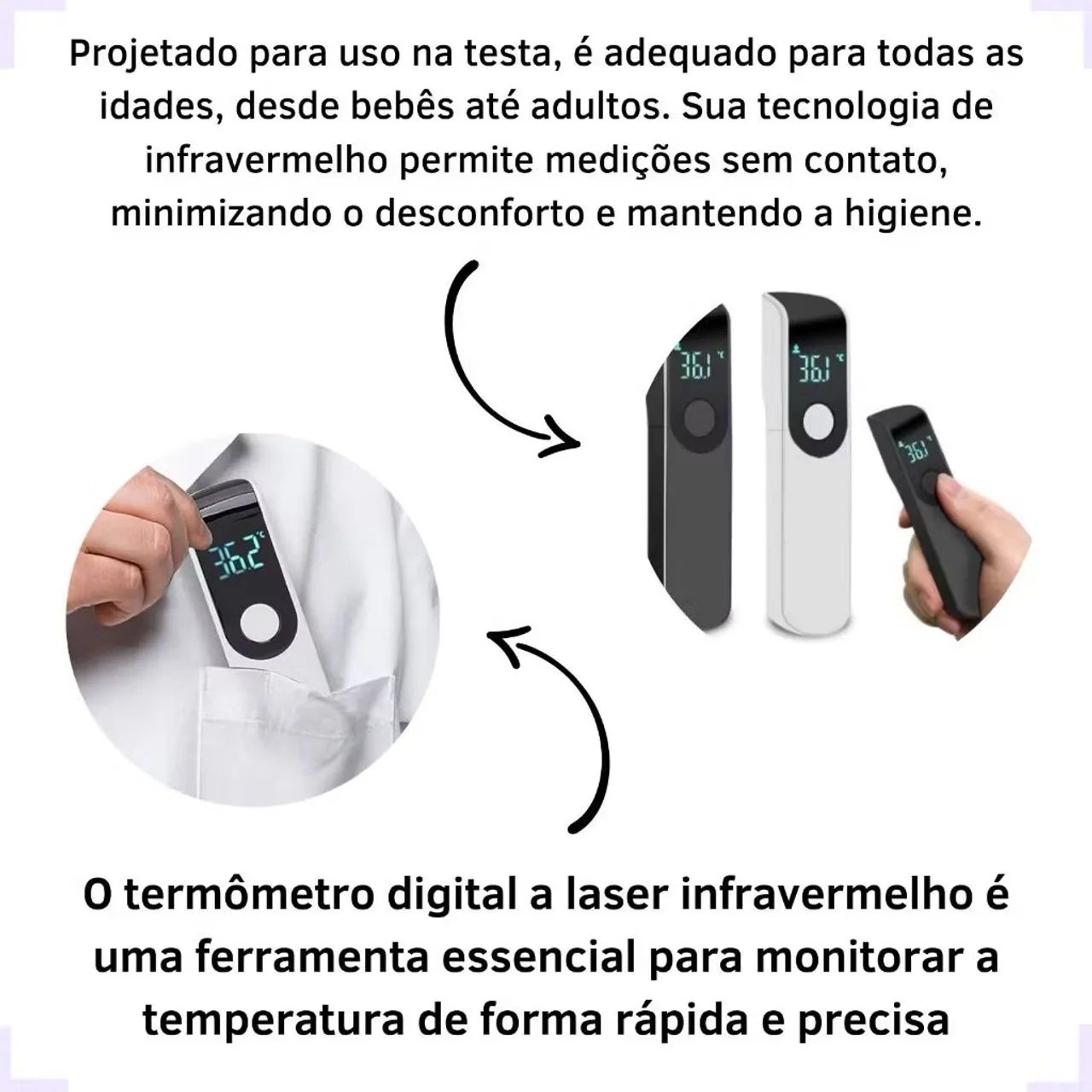 Termômetro Digital a Laser Infravermelho Branco - Medição rápida e precisa - Foto 2