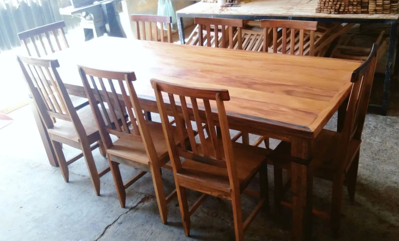 Mesa 220x90 com 8 cadeiras madeira demolição  - Foto 5