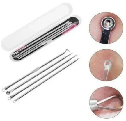 Kit com 4 Curetas / Extratores Tirar Acne Cravos E Espinha Limpeza de Pele (z051)  - Foto 2