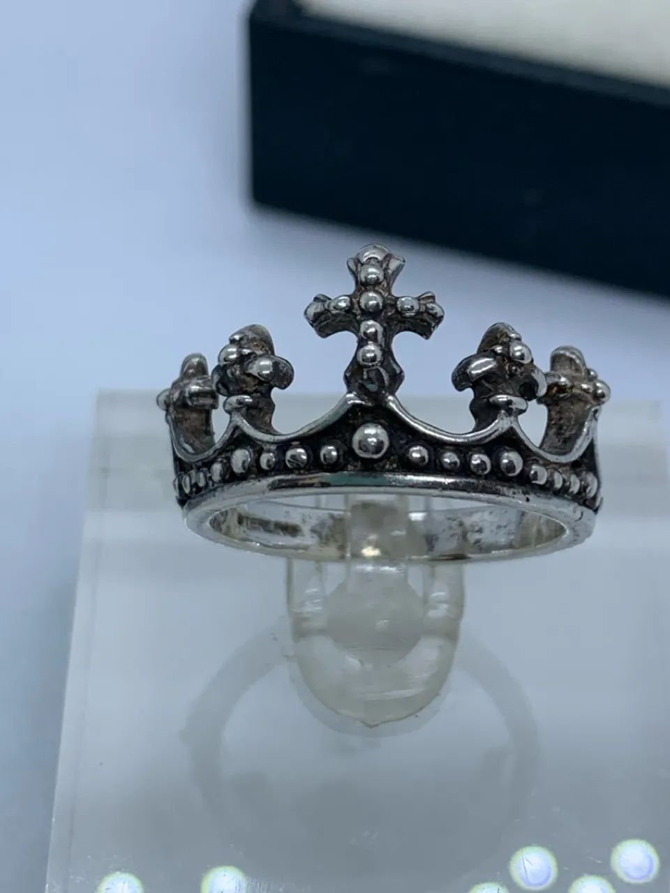 anel coroa cruz de prata 925 