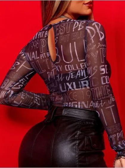 Body de Tule com Manga Longa e Estampa Logomania - Foto 3