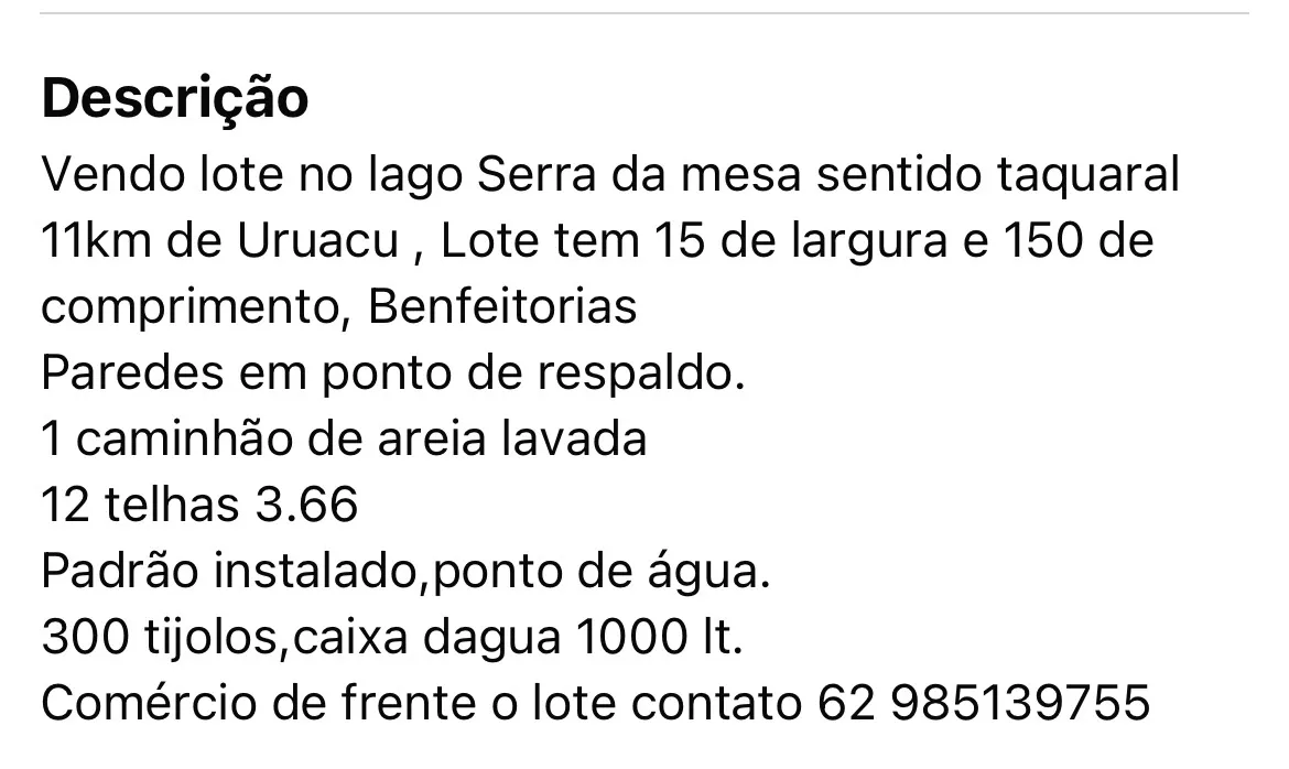 Chácara no lago serra da mesa