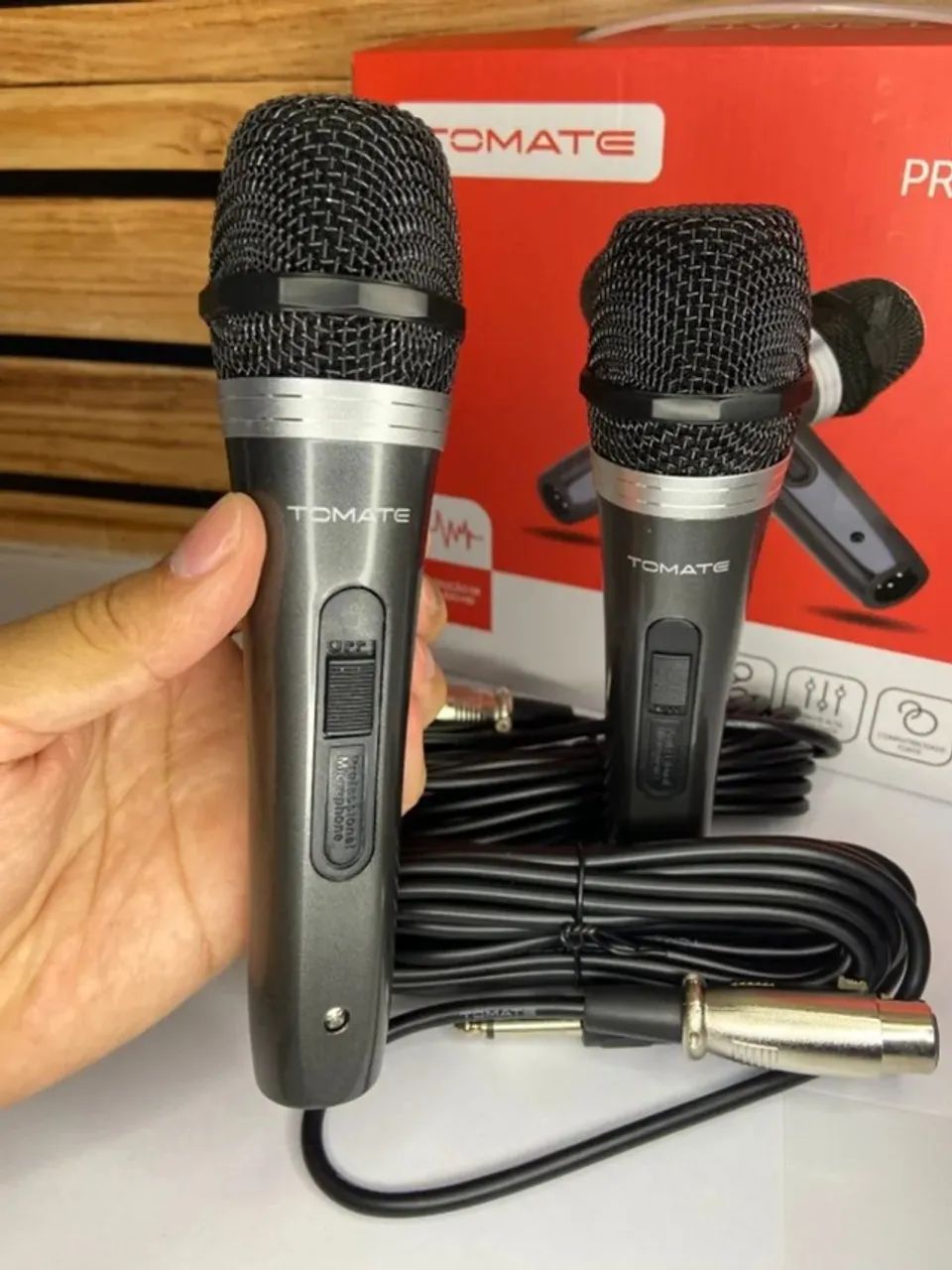 Microfone Profissional Duplo com Fio Metal Tomate Mt-1003   - Foto 3