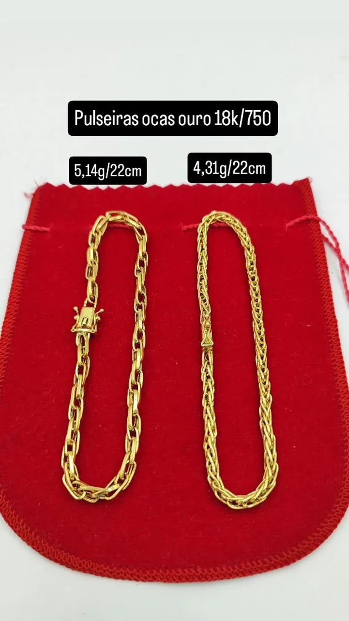 Pulseiras ocas Ouro 18k/750 com 22cm cada